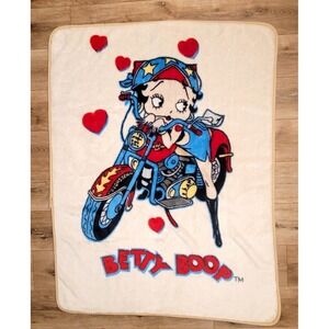 Betty Boop Biker Blanket Throw Fleece‎ 54x42 Motorcycle Hearts Cartoon Retro Art